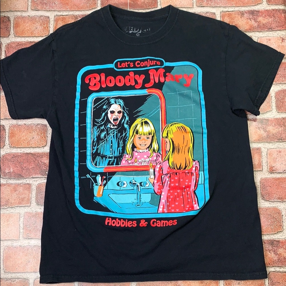 Black Graphic T-Shirt with Bloody Mary Design Size M